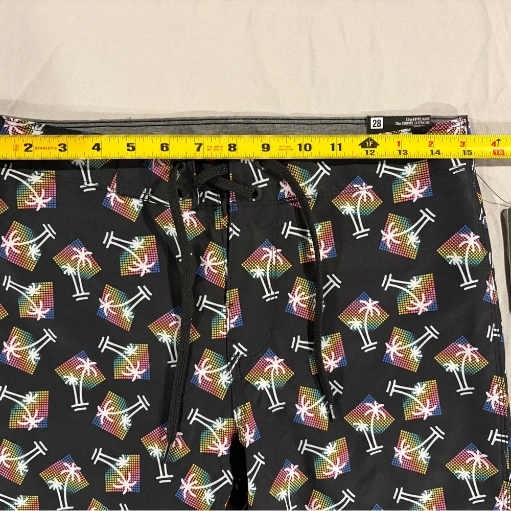 Hurley Black Board Shorts with Rainbow Palm Print NWT - Picture 3 of 7